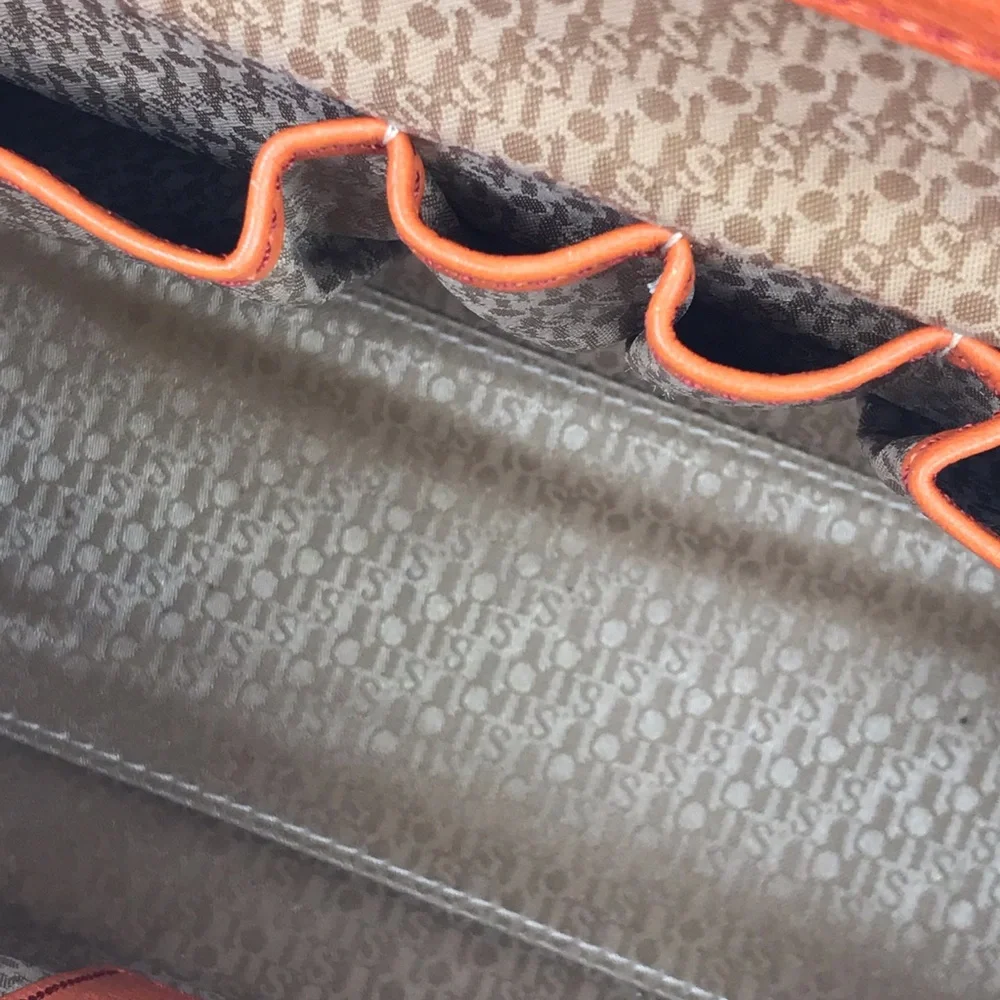 Tous Orange Pebbled Leather Double Handles Satchel Tote Purse Bag